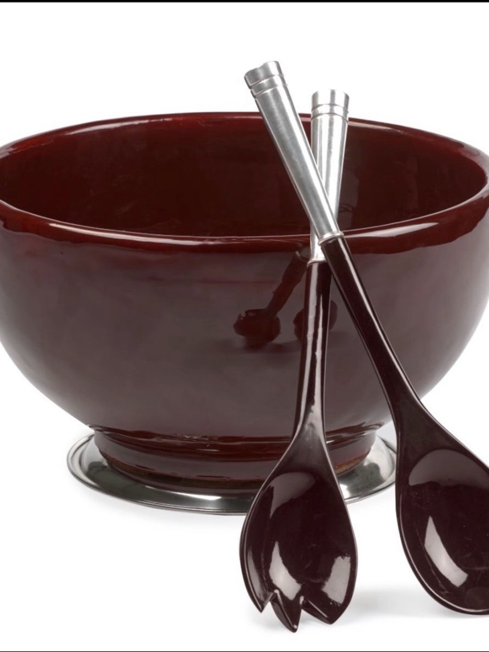 Silver plated and wood Salad Bowl with Matching Servers